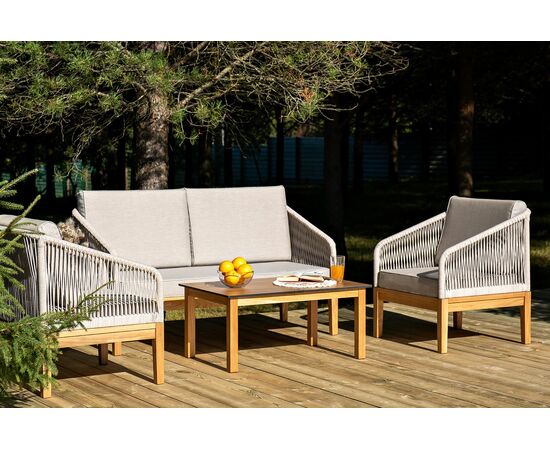 "Канны" лаунж-зона 4-местная из роупа со столиком "Канны" цвета "дуб", основание дуб, роуп бежевый, изображение 3 | Интернет магазин мебели и декора LifeDekor