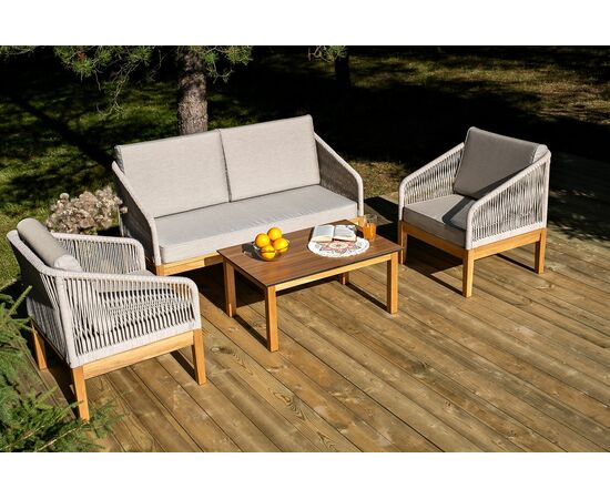 "Канны" лаунж-зона 4-местная из роупа со столиком "Канны" цвета "дуб", основание дуб, роуп бежевый, изображение 4 | Интернет магазин мебели и декора LifeDekor