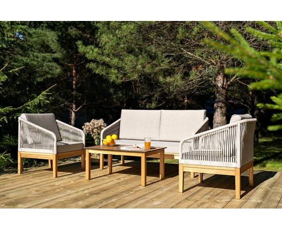 "Канны" лаунж-зона 4-местная из роупа со столиком "Канны" цвета "дуб", основание дуб, роуп бежевый, изображение 5 | Интернет магазин мебели и декора LifeDekor