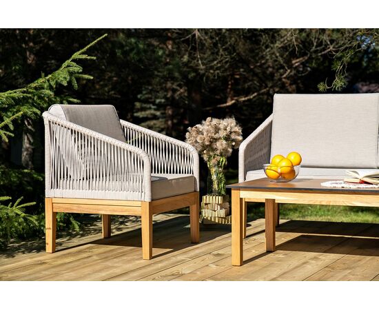 "Канны" лаунж-зона 4-местная из роупа со столиком "Канны" цвета "дуб", основание дуб, роуп бежевый, изображение 6 | Интернет магазин мебели и декора LifeDekor