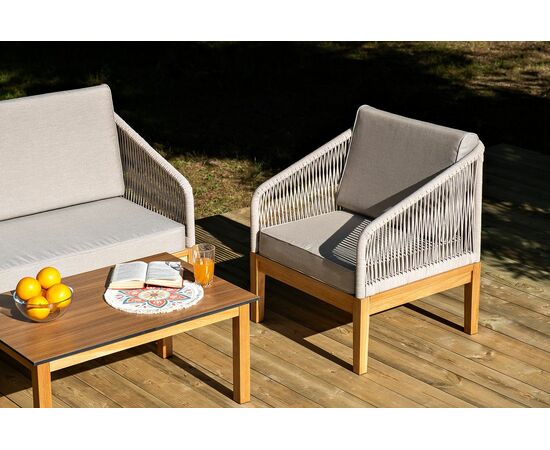 "Канны" лаунж-зона 4-местная из роупа со столиком "Канны" цвета "дуб", основание дуб, роуп бежевый, изображение 9 | Интернет магазин мебели и декора LifeDekor