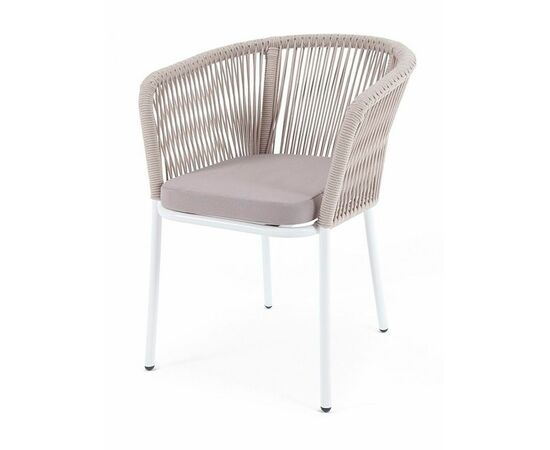 "Марсель" стул плетеный из роупа, каркас алюминий белый муар, роуп бежевый круглый, ткань бежевая 15052 | Интернет магазин мебели и декора LifeDekor