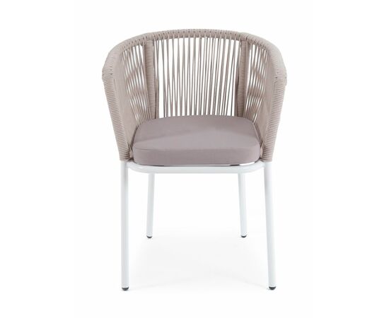 "Марсель" стул плетеный из роупа, каркас алюминий белый муар, роуп бежевый круглый, ткань бежевая 15052, изображение 2 | Интернет магазин мебели и декора LifeDekor