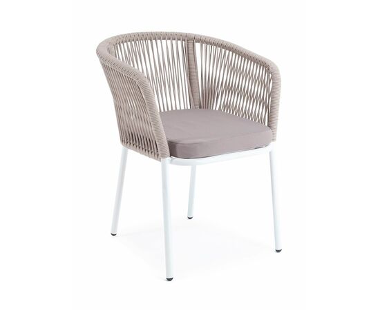 "Марсель" стул плетеный из роупа, каркас алюминий белый муар, роуп бежевый круглый, ткань бежевая 15052, изображение 3 | Интернет магазин мебели и декора LifeDekor