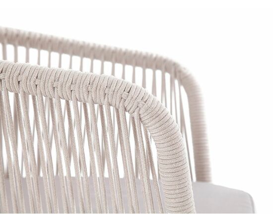 "Марсель" стул плетеный из роупа, каркас алюминий белый муар, роуп бежевый круглый, ткань бежевая 15052, изображение 4 | Интернет магазин мебели и декора LifeDekor