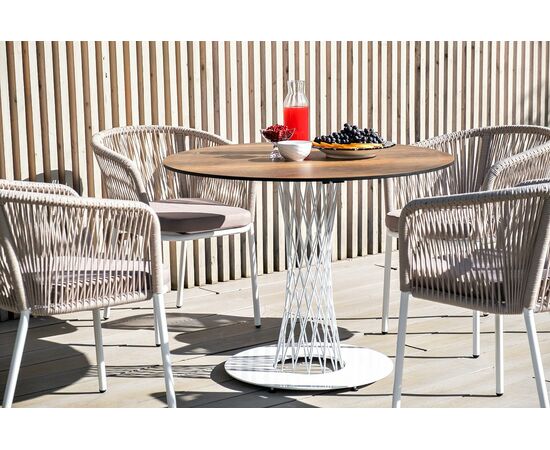 "Марсель" стул плетеный из роупа, каркас алюминий белый муар, роуп бежевый круглый, ткань бежевая 15052, изображение 5 | Интернет магазин мебели и декора LifeDekor