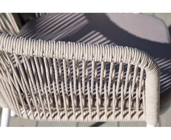 "Марсель" стул плетеный из роупа, каркас алюминий белый муар, роуп бежевый круглый, ткань бежевая 15052, изображение 7 | Интернет магазин мебели и декора LifeDekor