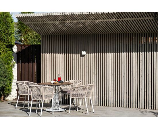 "Марсель" стул плетеный из роупа, каркас алюминий белый муар, роуп бежевый круглый, ткань бежевая 15052, изображение 9 | Интернет магазин мебели и декора LifeDekor