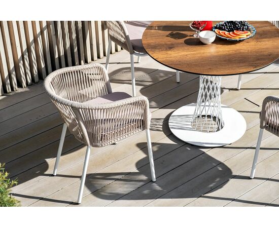 "Марсель" стул плетеный из роупа, каркас алюминий белый муар, роуп бежевый круглый, ткань бежевая 15052, изображение 11 | Интернет магазин мебели и декора LifeDekor