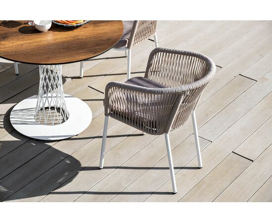 "Марсель" стул плетеный из роупа, каркас алюминий белый муар, роуп бежевый круглый, ткань бежевая 15052, изображение 12 | Интернет магазин мебели и декора LifeDekor