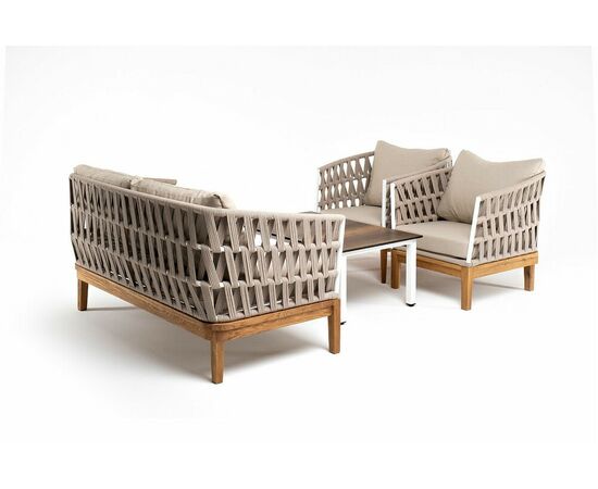 "Диего" лаунж-зона 4-местная плетеная из роупа со столиком "Канны" цвета "дуб", основание дуб, роуп бежевый, изображение 3 | Интернет магазин мебели и декора LifeDekor