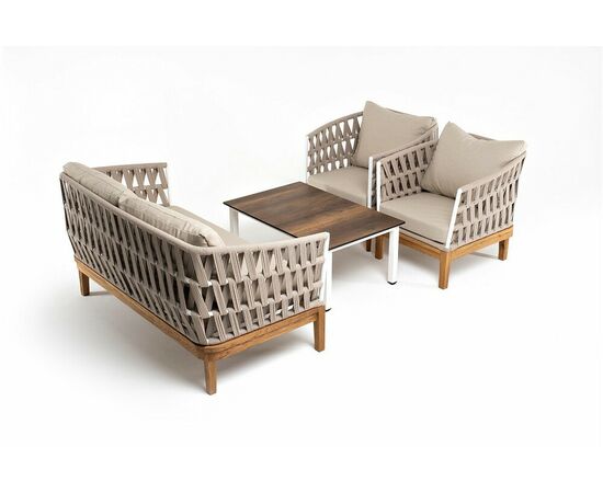 "Диего" лаунж-зона 4-местная плетеная из роупа со столиком "Канны" цвета "дуб", основание дуб, роуп бежевый, изображение 4 | Интернет магазин мебели и декора LifeDekor