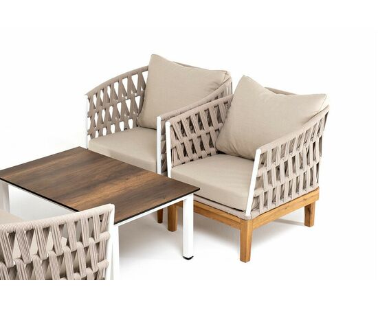 "Диего" лаунж-зона 4-местная плетеная из роупа со столиком "Канны" цвета "дуб", основание дуб, роуп бежевый, изображение 5 | Интернет магазин мебели и декора LifeDekor