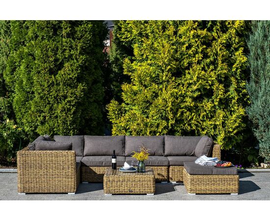 "Лунго" трансформирующаяся лаунж-зона из искусственного ротанга (гиацинт), цвет соломенный, изображение 7 | Интернет магазин мебели и декора LifeDekor