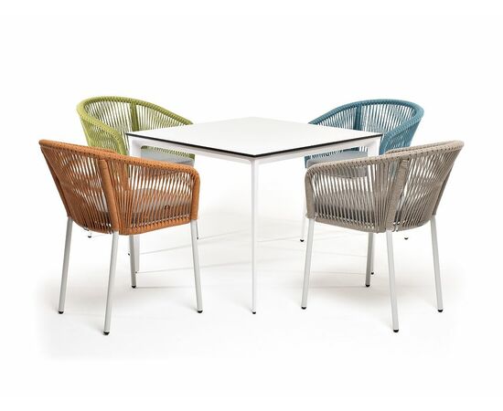 "Аркобалено" обеденная группа на 4 персоны со стульями "Марсель", каркас белый, роуп цветной | Интернет магазин мебели и декора LifeDekor