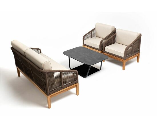 "Канны" лаунж-зона 4-местная из роупа со столом "Гранада" (серый гранит), основание дуб, роуп коричневый, ткань бежевая, изображение 2 | Интернет магазин мебели и декора LifeDekor