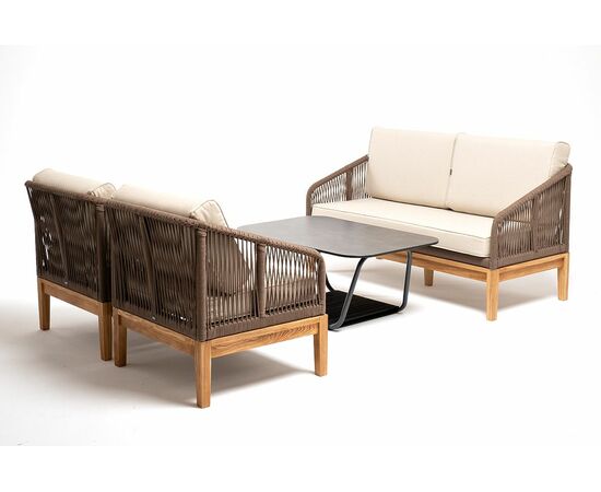 "Канны" лаунж-зона 4-местная из роупа со столом "Гранада" (серый гранит), основание дуб, роуп коричневый, ткань бежевая, изображение 4 | Интернет магазин мебели и декора LifeDekor