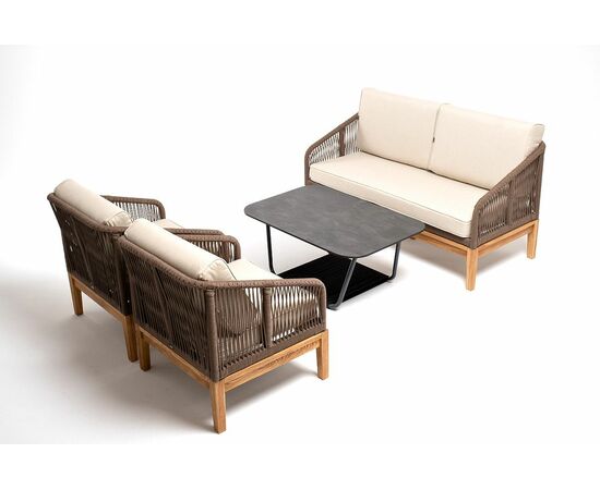 "Канны" лаунж-зона 4-местная из роупа со столом "Гранада" (серый гранит), основание дуб, роуп коричневый, ткань бежевая, изображение 5 | Интернет магазин мебели и декора LifeDekor