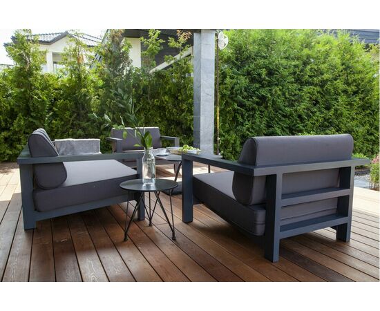 "Гранада" кресло алюминиевое, цвет темно-серый (RAL7024) муар, ткань темно-серая 027, изображение 8 | Интернет магазин мебели и декора LifeDekor