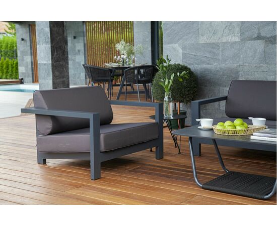 "Гранада" кресло алюминиевое, цвет темно-серый (RAL7024) муар, ткань темно-серая 027, изображение 10 | Интернет магазин мебели и декора LifeDekor