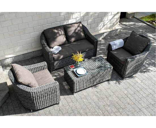 "Кон Панна" лаунж-зона из искусственного ротанга, цвет графит, изображение 3 | Интернет магазин мебели и декора LifeDekor