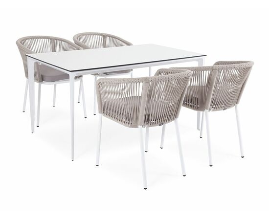 "Малага" обеденная группа на 4 персоны со стульями "Марсель", каркас белый, роуп бежевый | Интернет магазин мебели и декора LifeDekor