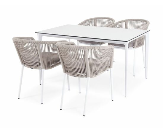 "Малага" обеденная группа на 4 персоны со стульями "Марсель", каркас белый, роуп бежевый, изображение 2 | Интернет магазин мебели и декора LifeDekor