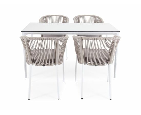 "Малага" обеденная группа на 4 персоны со стульями "Марсель", каркас белый, роуп бежевый, изображение 3 | Интернет магазин мебели и декора LifeDekor