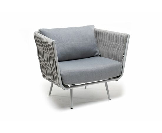 "Монако" кресло плетеное из роупа, каркас алюминий светло-серый (RAL7035) муар, роуп светло-серый 40 мм, ткань светло-серая, изображение 2 | Интернет магазин мебели и декора LifeDekor