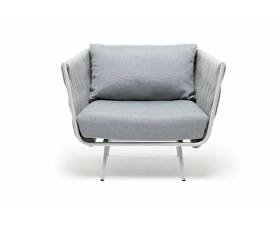 "Монако" кресло плетеное из роупа, каркас алюминий светло-серый (RAL7035) муар, роуп светло-серый 40 мм, ткань светло-серая, изображение 3 | Интернет магазин мебели и декора LifeDekor