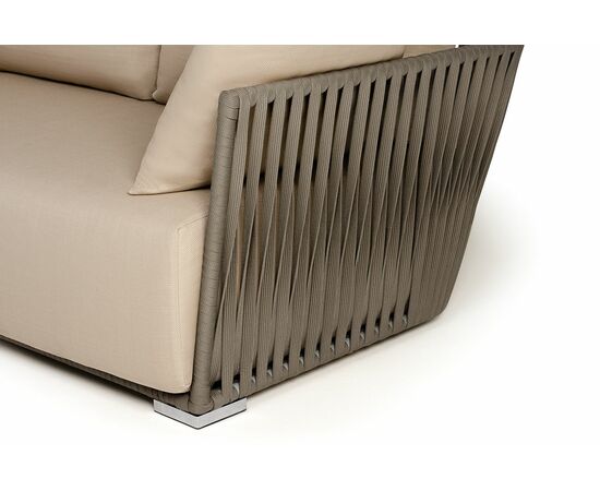 "Форли" диван 2-местный плетеный из роупа, каркас алюминий светло-серый (RAL7035) муар, роуп серо-коричневый 23мм, ткань Mossle бежевая, изображение 4 | Интернет магазин мебели и декора LifeDekor