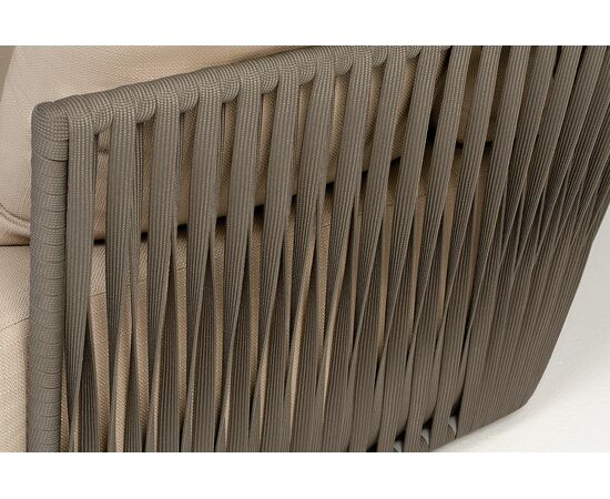 "Форли" диван 2-местный плетеный из роупа, каркас алюминий светло-серый (RAL7035) муар, роуп серо-коричневый 23мм, ткань Mossle бежевая, изображение 5 | Интернет магазин мебели и декора LifeDekor