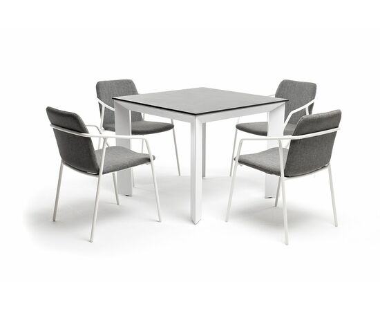 "Венето" обеденная группа на 4 персоны со стульями "Марокко", каркас белый, роуп серый | Интернет магазин мебели и декора LifeDekor