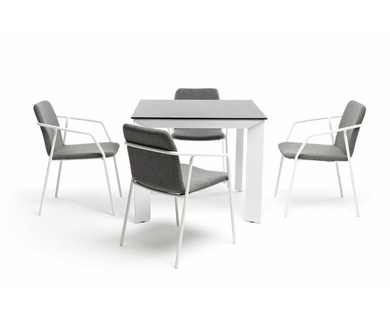 "Венето" обеденная группа на 4 персоны со стульями "Марокко", каркас белый, роуп серый, изображение 3 | Интернет магазин мебели и декора LifeDekor