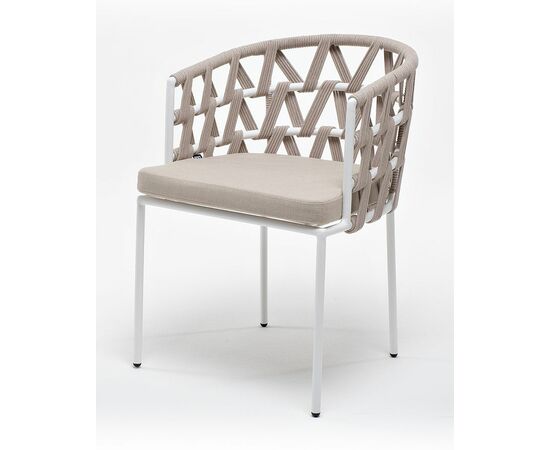 "Диего" стул плетеный из роупа, каркас из стали белый муар, роуп бежевый круглый, ткань бежевая 15052 | Интернет магазин мебели и декора LifeDekor