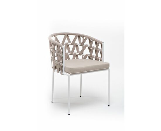 "Диего" стул плетеный из роупа, каркас из стали белый муар, роуп бежевый круглый, ткань бежевая 15052, изображение 2 | Интернет магазин мебели и декора LifeDekor