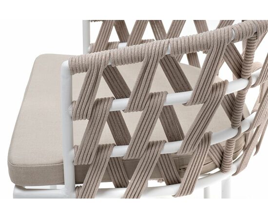 "Диего" стул плетеный из роупа, каркас из стали белый муар, роуп бежевый круглый, ткань бежевая 15052, изображение 5 | Интернет магазин мебели и декора LifeDekor