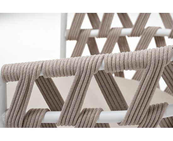 "Диего" стул плетеный из роупа, каркас из стали белый муар, роуп бежевый круглый, ткань бежевая 15052, изображение 6 | Интернет магазин мебели и декора LifeDekor