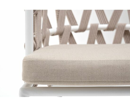 "Диего" стул плетеный из роупа, каркас из стали белый муар, роуп бежевый круглый, ткань бежевая 15052, изображение 8 | Интернет магазин мебели и декора LifeDekor