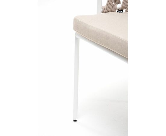 "Диего" стул плетеный из роупа, каркас из стали белый муар, роуп бежевый круглый, ткань бежевая 15052, изображение 9 | Интернет магазин мебели и декора LifeDekor