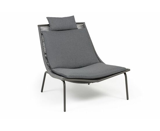 "Авиньон" кресло плетеное из роупа, каркас алюминий серый (RAL7022) муар, роуп серый круглый, ткань темно-серая 027, изображение 3 | Интернет магазин мебели и декора LifeDekor