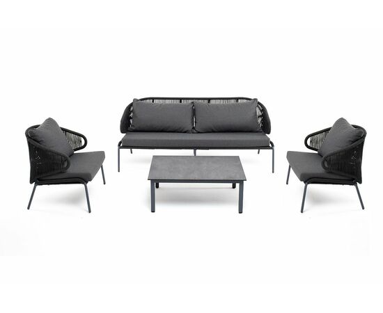 "Милан" лаунж-зона 5-местная плетеная из роупа (веревки), каркас алюминиевый серый, роуп темно-серый, изображение 2 | Интернет магазин мебели и декора LifeDekor