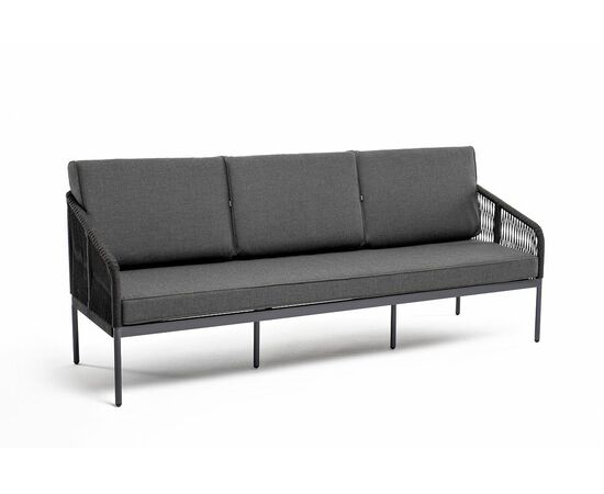 "Канны" диван 3-местный плетеный из роупа, каркас алюминий темно-серый (RAL7024) муар, роуп темно-серый круглый, ткань темно-серая 027, изображение 3 | Интернет магазин мебели и декора LifeDekor