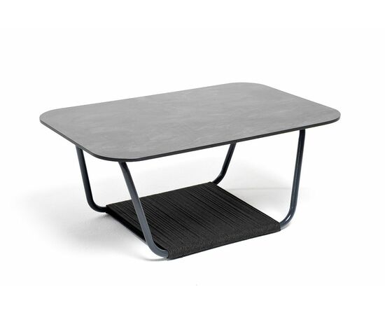 "Гранада" журнальный стол 90х60см из HPL, цвет "серый гранит", каркас темно-серый (RAL7024) муар, роуп темно-серый круглый | Интернет магазин мебели и декора LifeDekor