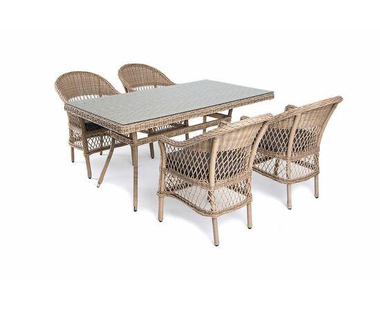 "Амароне" обеденная группа из искусственного ротанга на 4 персоны, цвет соломенный | Интернет магазин мебели и декора LifeDekor