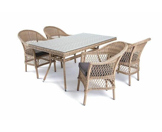 "Амароне" обеденная группа из искусственного ротанга на 4 персоны, цвет соломенный, изображение 2 | Интернет магазин мебели и декора LifeDekor