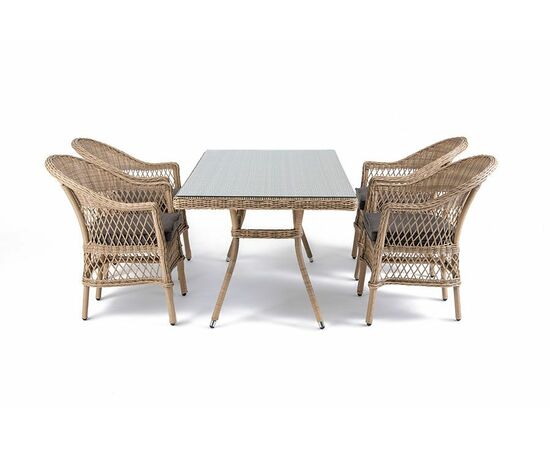 "Амароне" обеденная группа из искусственного ротанга на 4 персоны, цвет соломенный, изображение 3 | Интернет магазин мебели и декора LifeDekor