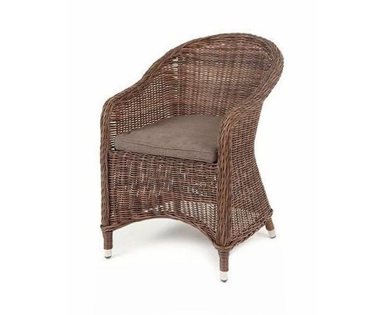 "Равенна" плетеное кресло из искусственного ротанга, цвет коричневый с серой подушкой | Интернет магазин мебели и декора LifeDekor