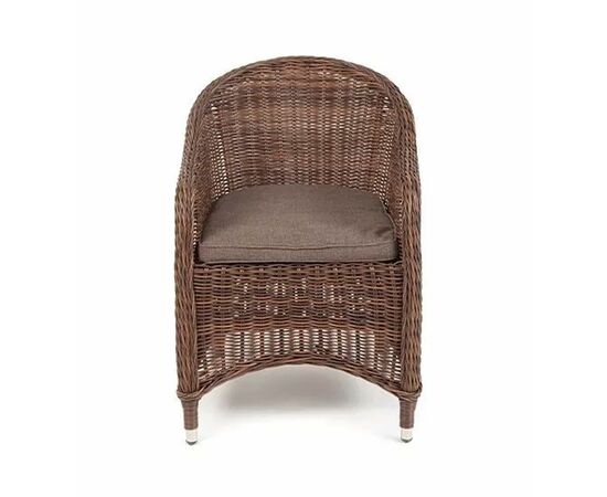 "Равенна" плетеное кресло из искусственного ротанга, цвет коричневый с серой подушкой, изображение 2 | Интернет магазин мебели и декора LifeDekor