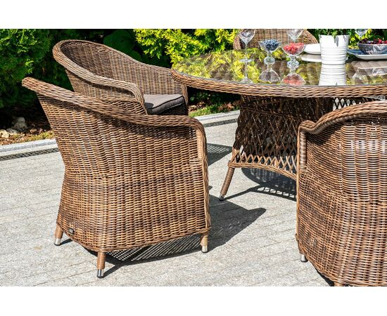 "Равенна" плетеное кресло из искусственного ротанга, цвет коричневый с серой подушкой, изображение 10 | Интернет магазин мебели и декора LifeDekor